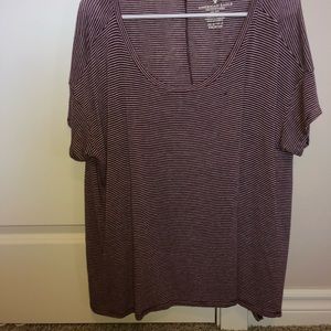 white and burgundy striped oversized t shirt